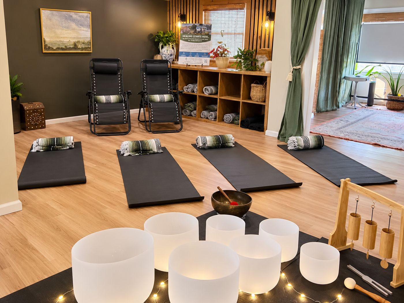 The main classroom set for a sound bath